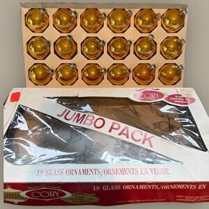 VTG Christmas Ornaments Original Box 60s Glass Coby USA Gold Lot 18 Metal Cap